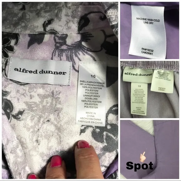 Vintage Alfred Dunner Jacket Pants Floral Blazer Lavender Gray White Woman’s 10