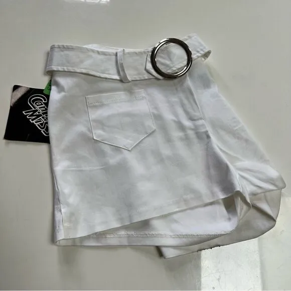 Vintage NWT 1970s Deadstock White Built in Buckle Hot Pants Shorts