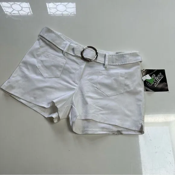 Vintage NWT 1970s Deadstock White Built in Buckle Hot Pants Shorts