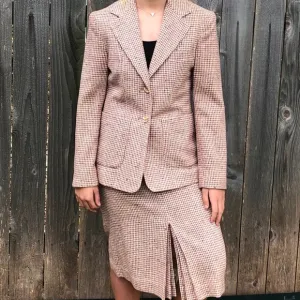Vintage wool houndstooth pencil skirt &amp;  blazer jacket suit