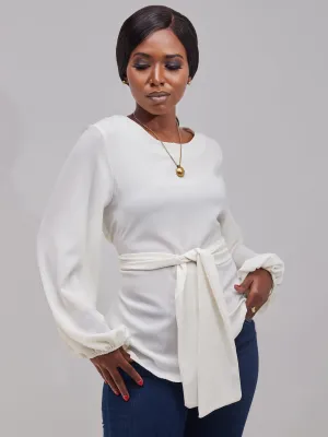 Vivo Basic Crepe Tie Top - Off White
