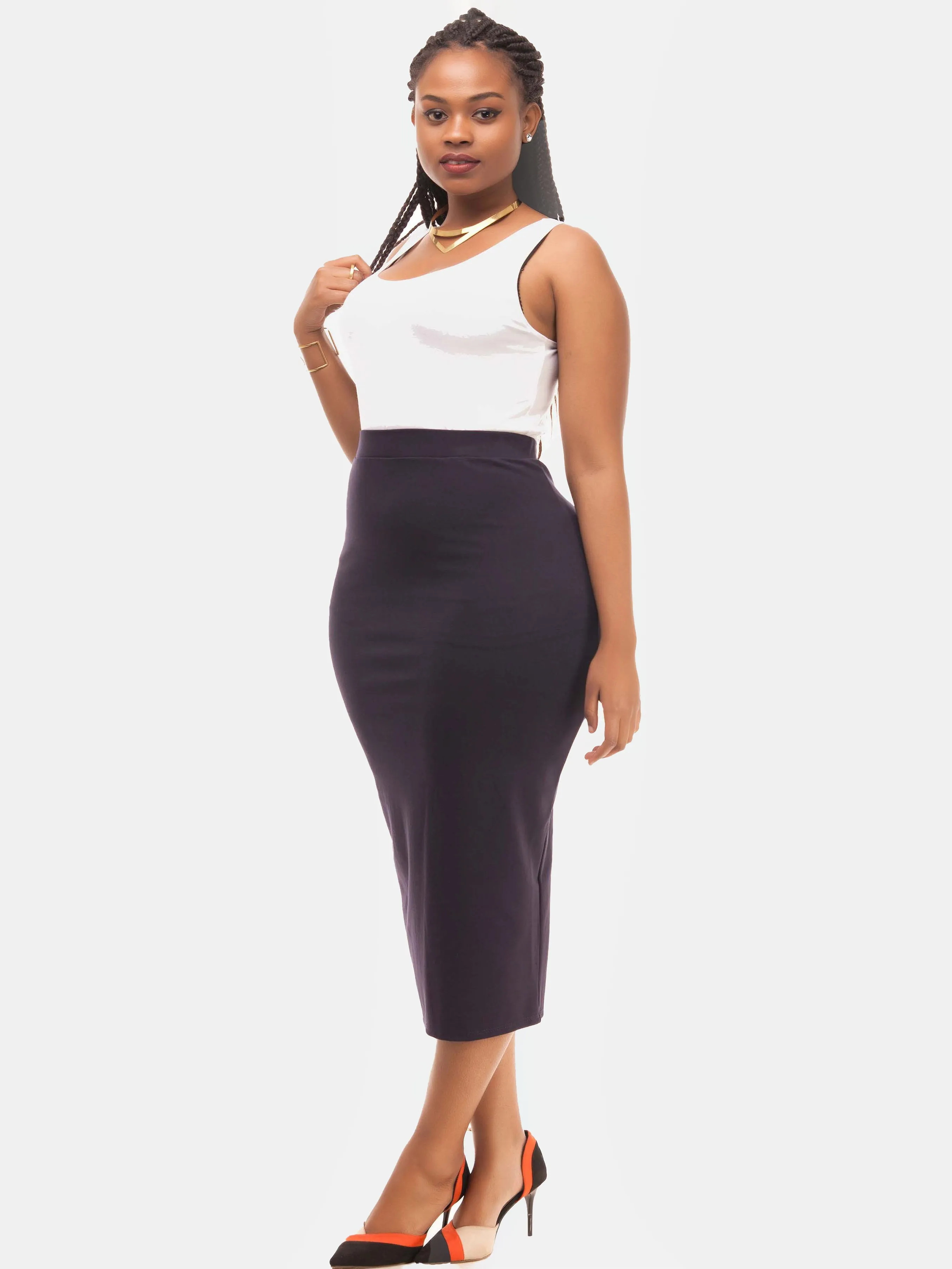 Vivo Basic Midi Pencil Skirt - Purple