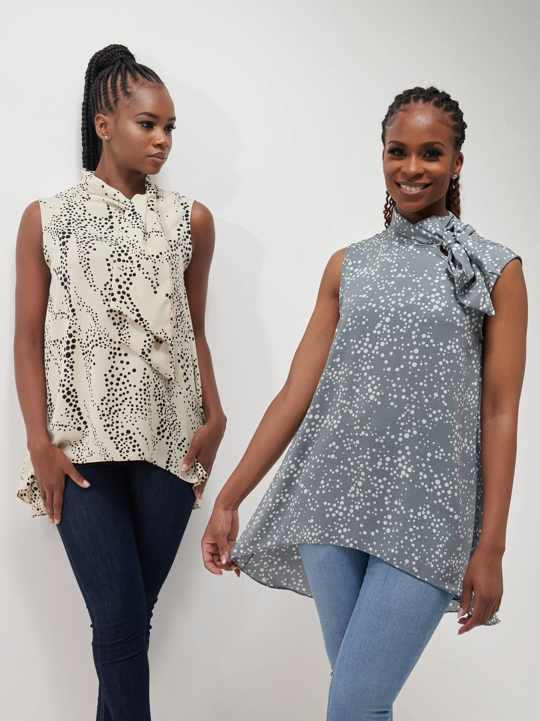 Vivo Bissa High Low Sleeveless Top - Grey / White Print