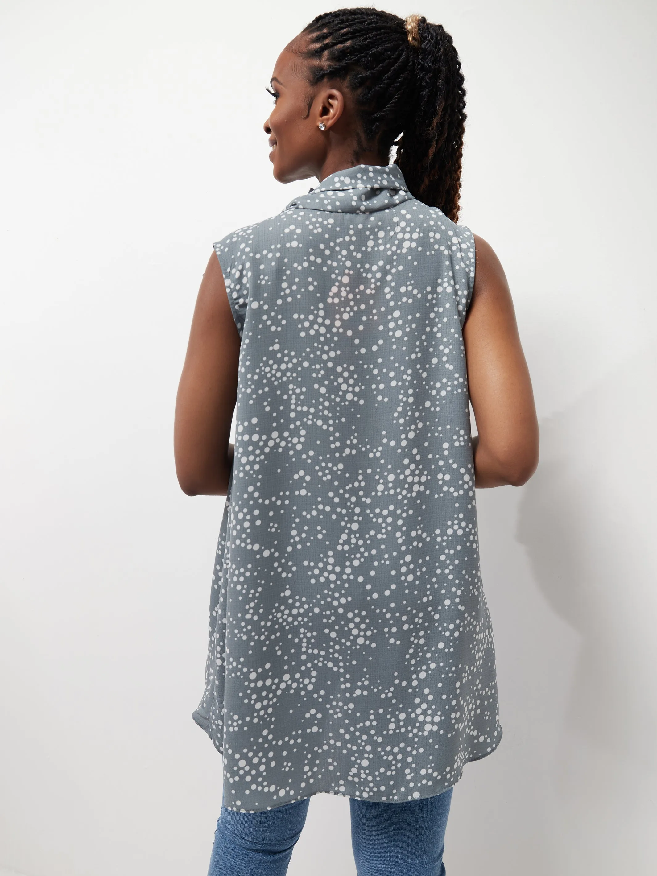 Vivo Bissa High Low Sleeveless Top - Grey / White Print