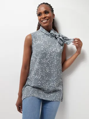Vivo Bissa High Low Sleeveless Top - Grey / White Print