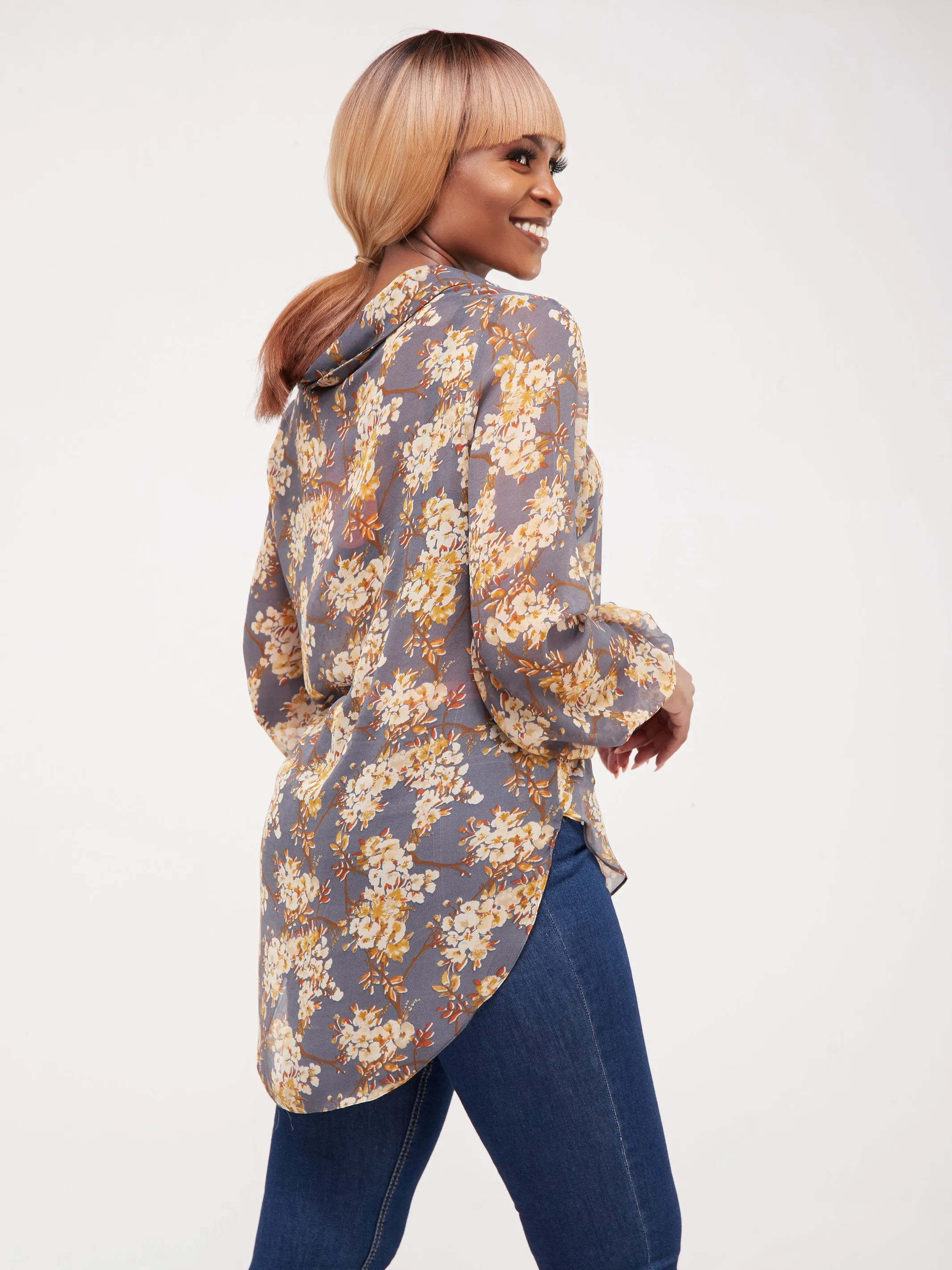 Vivo Sana Bishop Sleeve Top - Yellow Floral Print