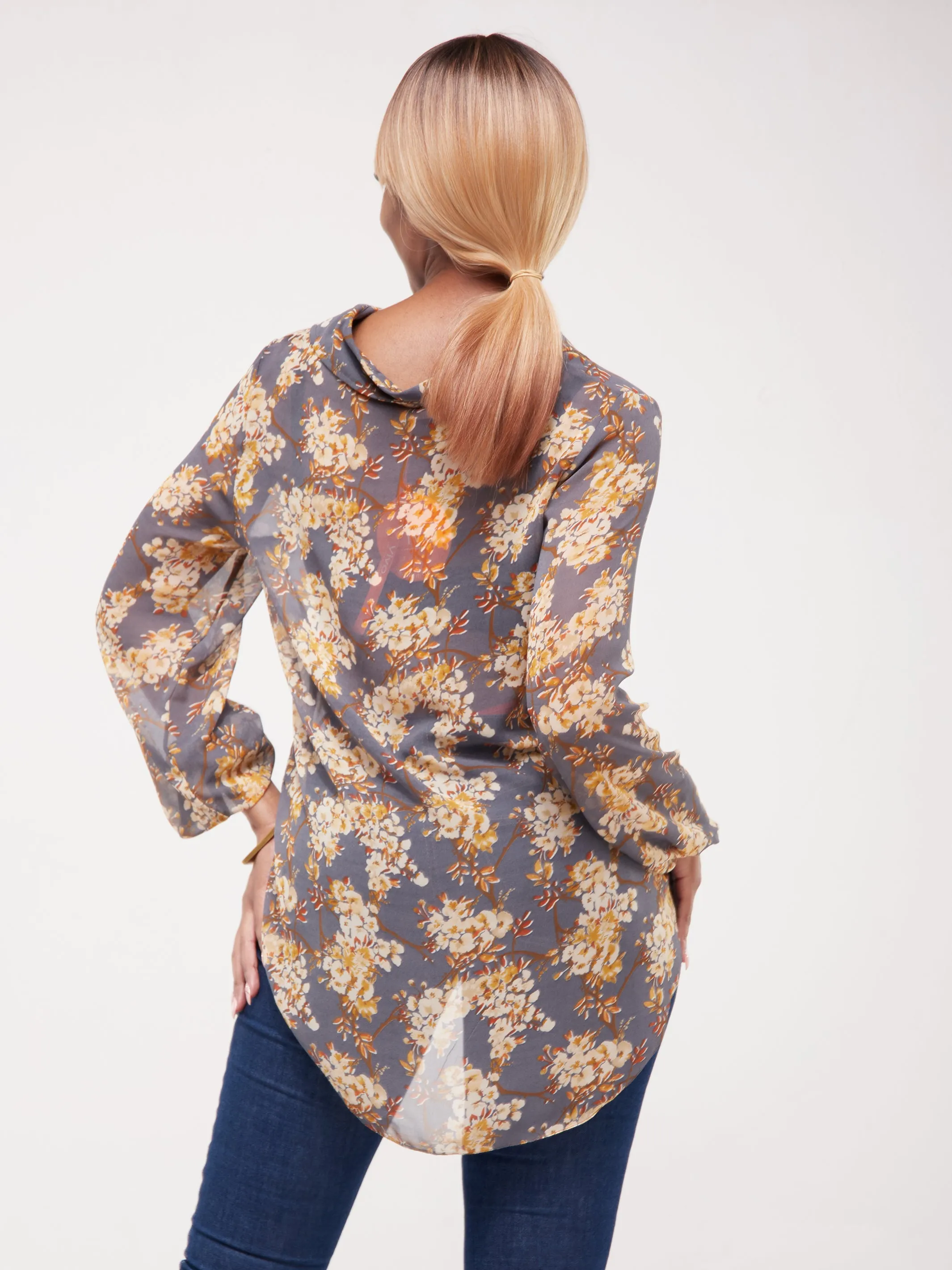 Vivo Sana Bishop Sleeve Top - Yellow Floral Print