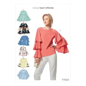 Voguepattern V9243 Misses' Princess Seam Tops with Flared Sleeve Variations