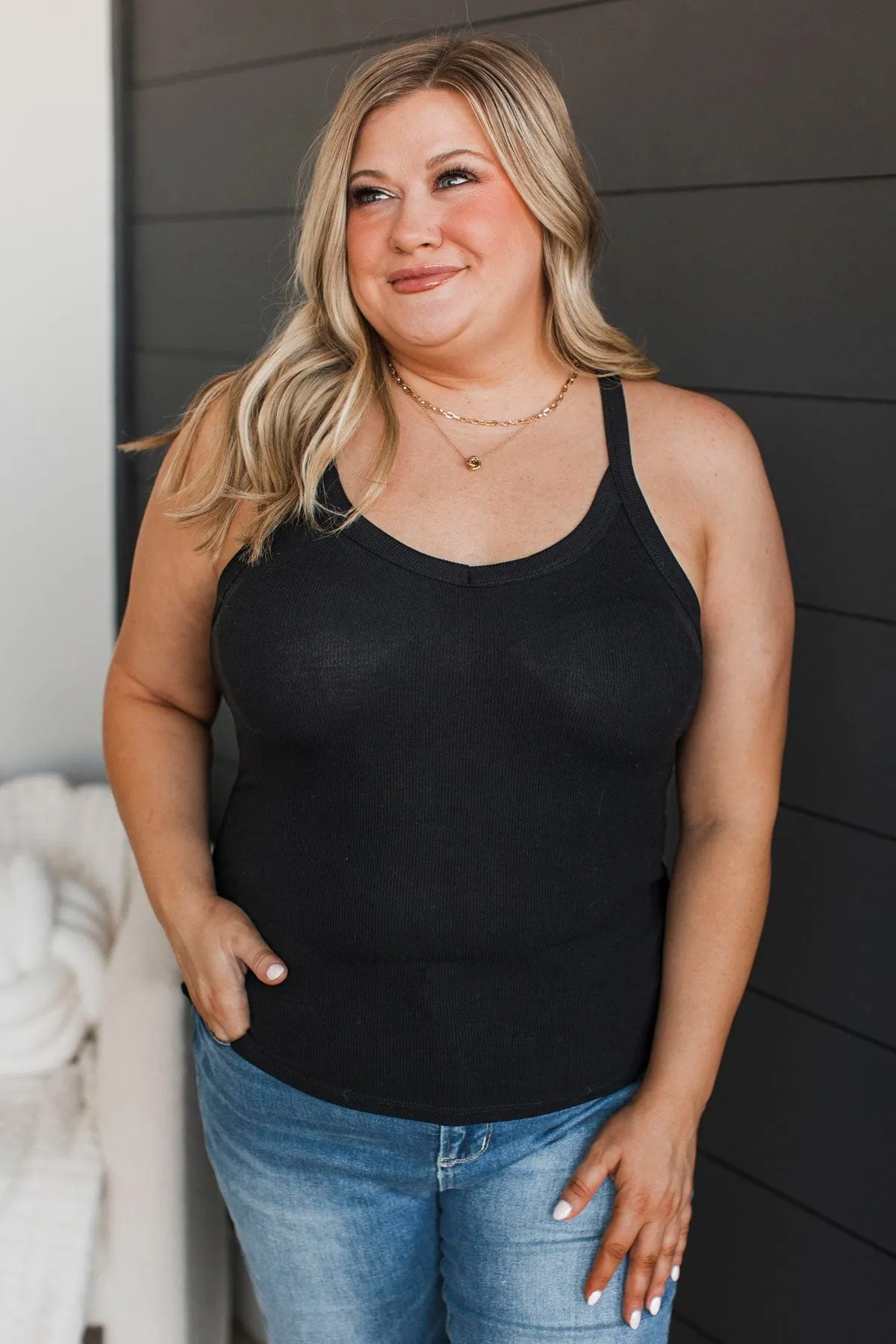 Wanting Everything Ribbed Tank Top- Black