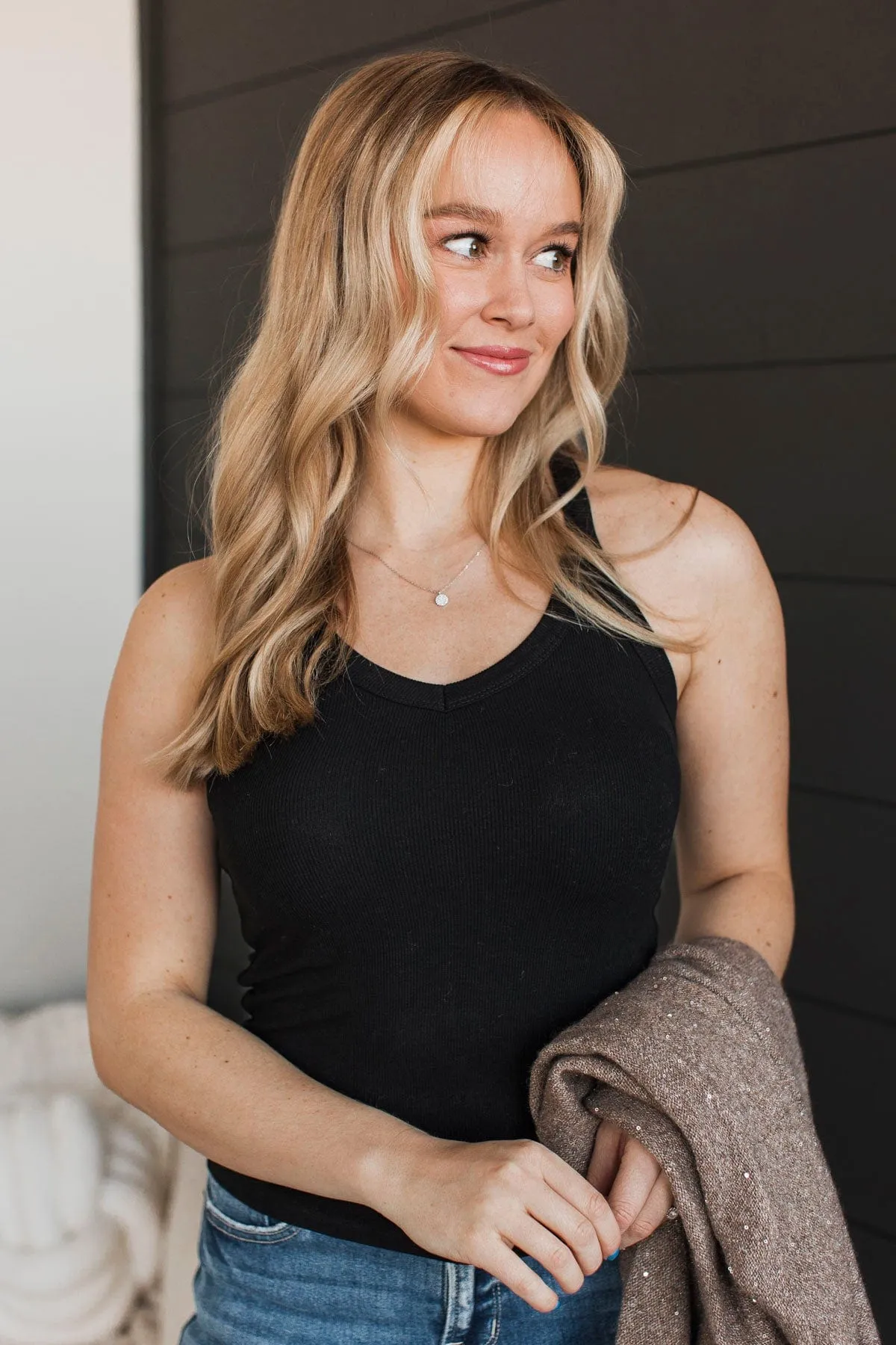 Wanting Everything Ribbed Tank Top- Black