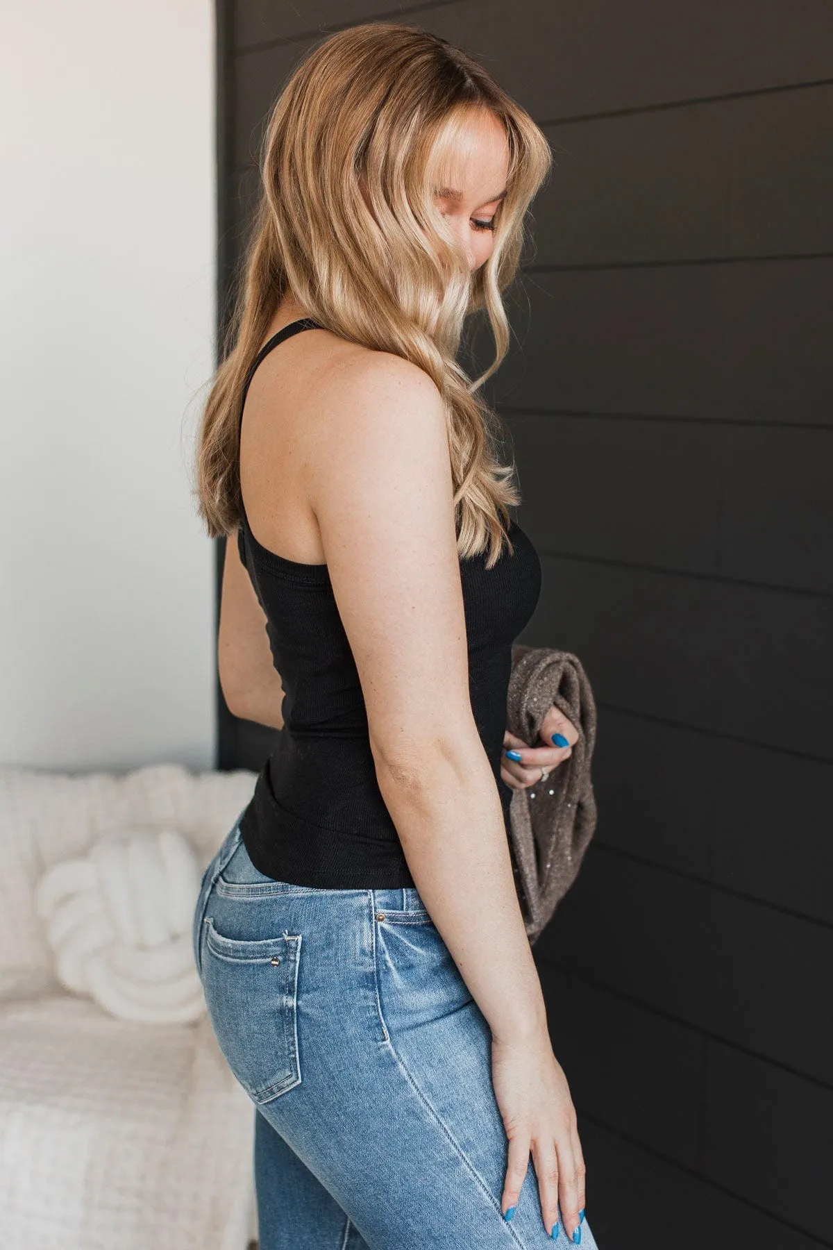 Wanting Everything Ribbed Tank Top- Black
