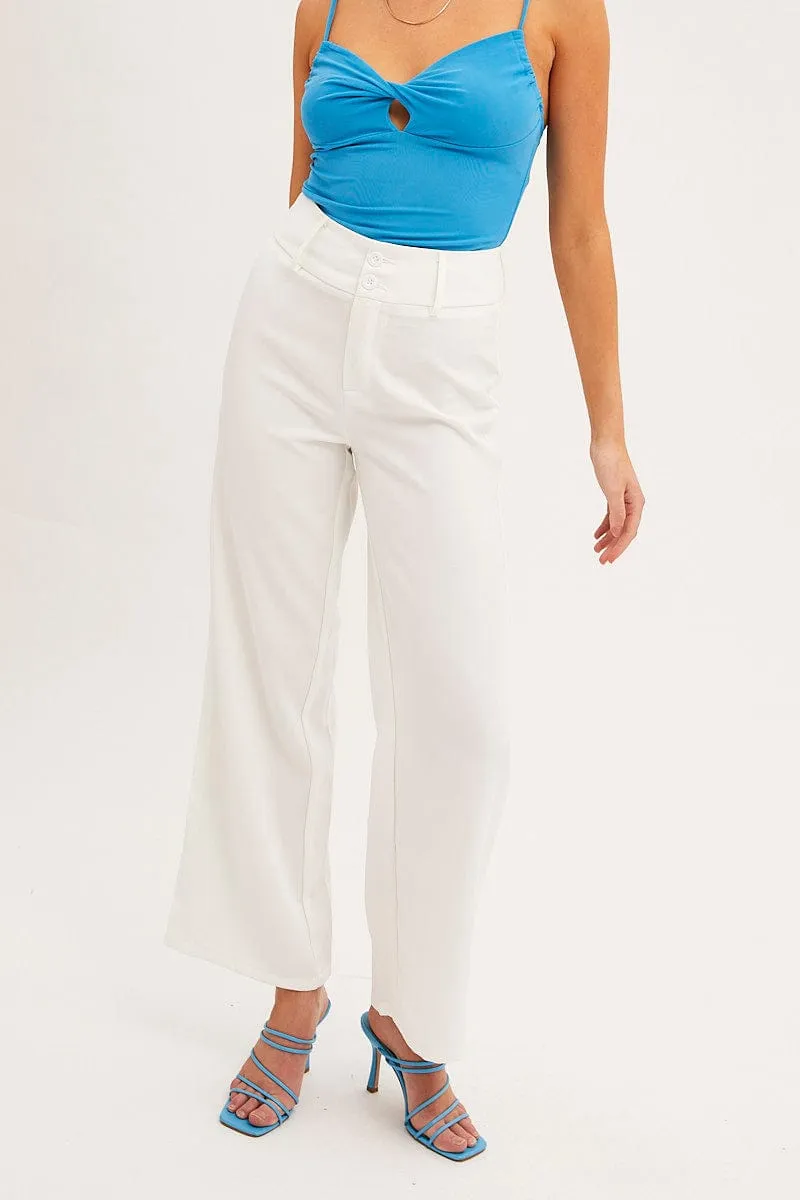 White Mid Rise Pant Tailored Wide Leg