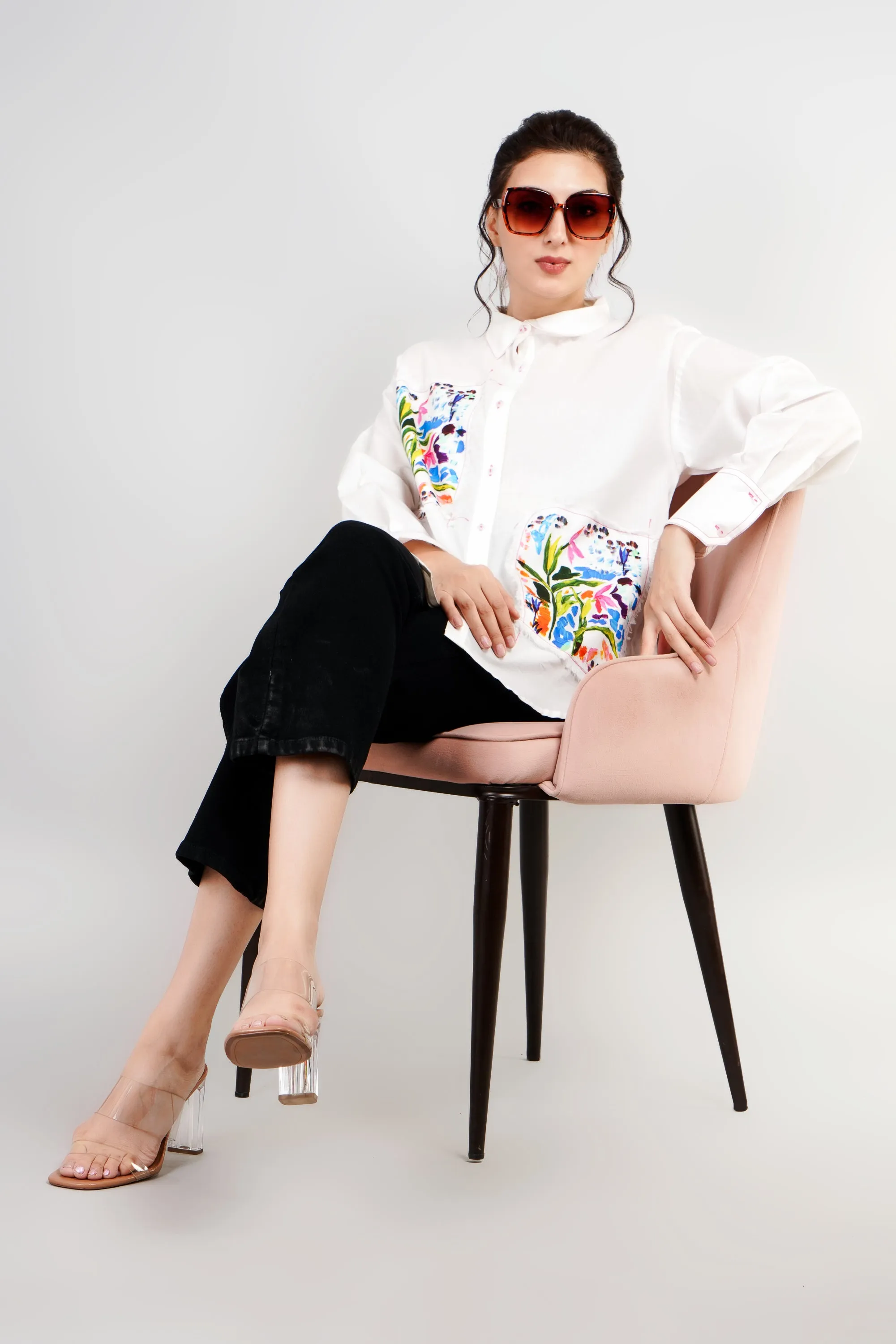 White Shirt With Colorful Embroidery