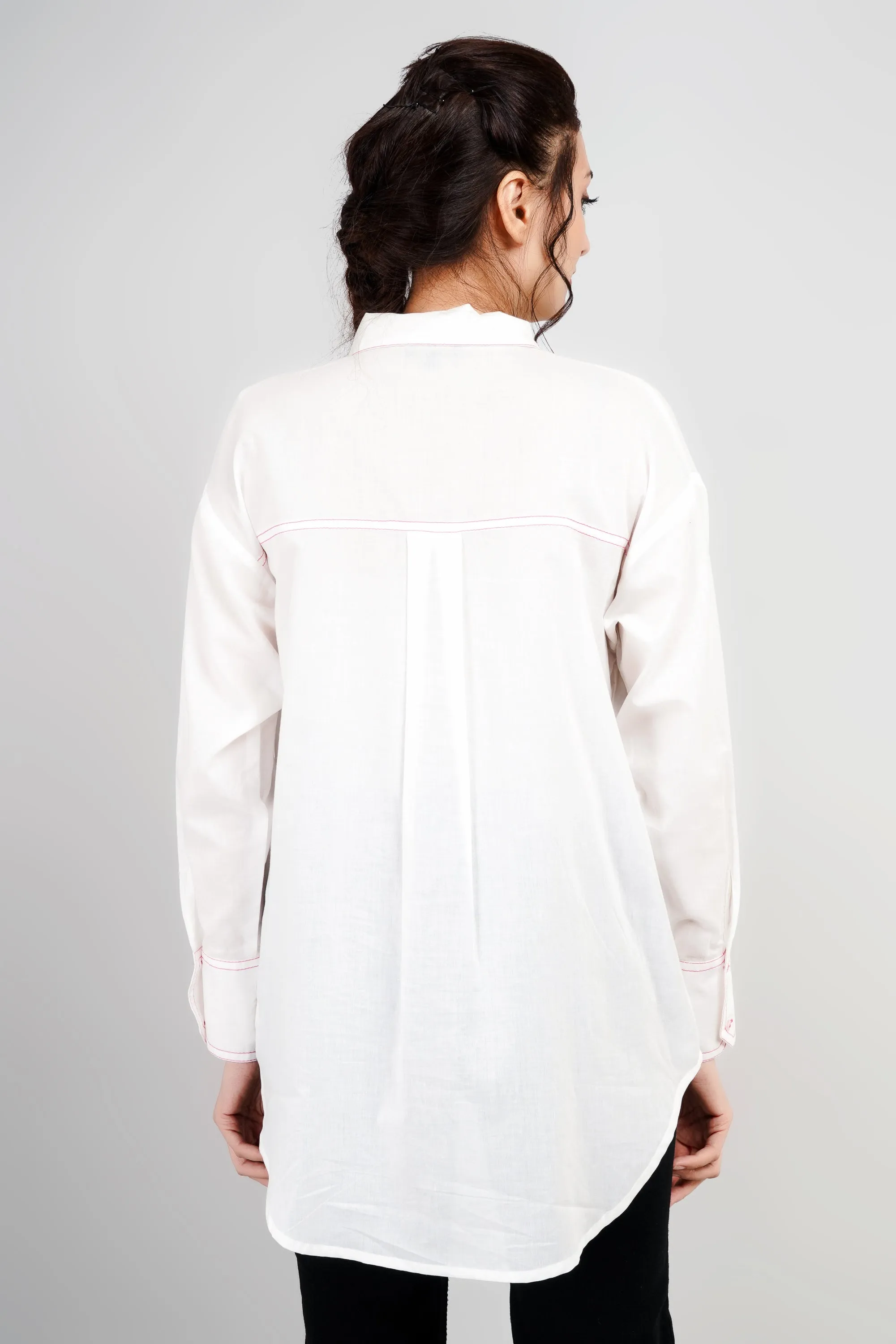 White Shirt With Colorful Embroidery