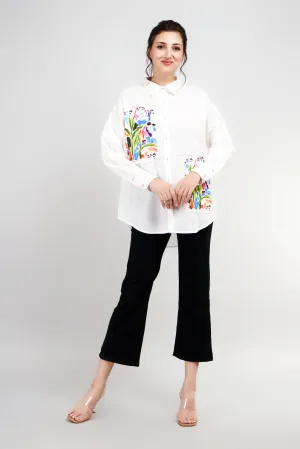 White Shirt With Colorful Embroidery