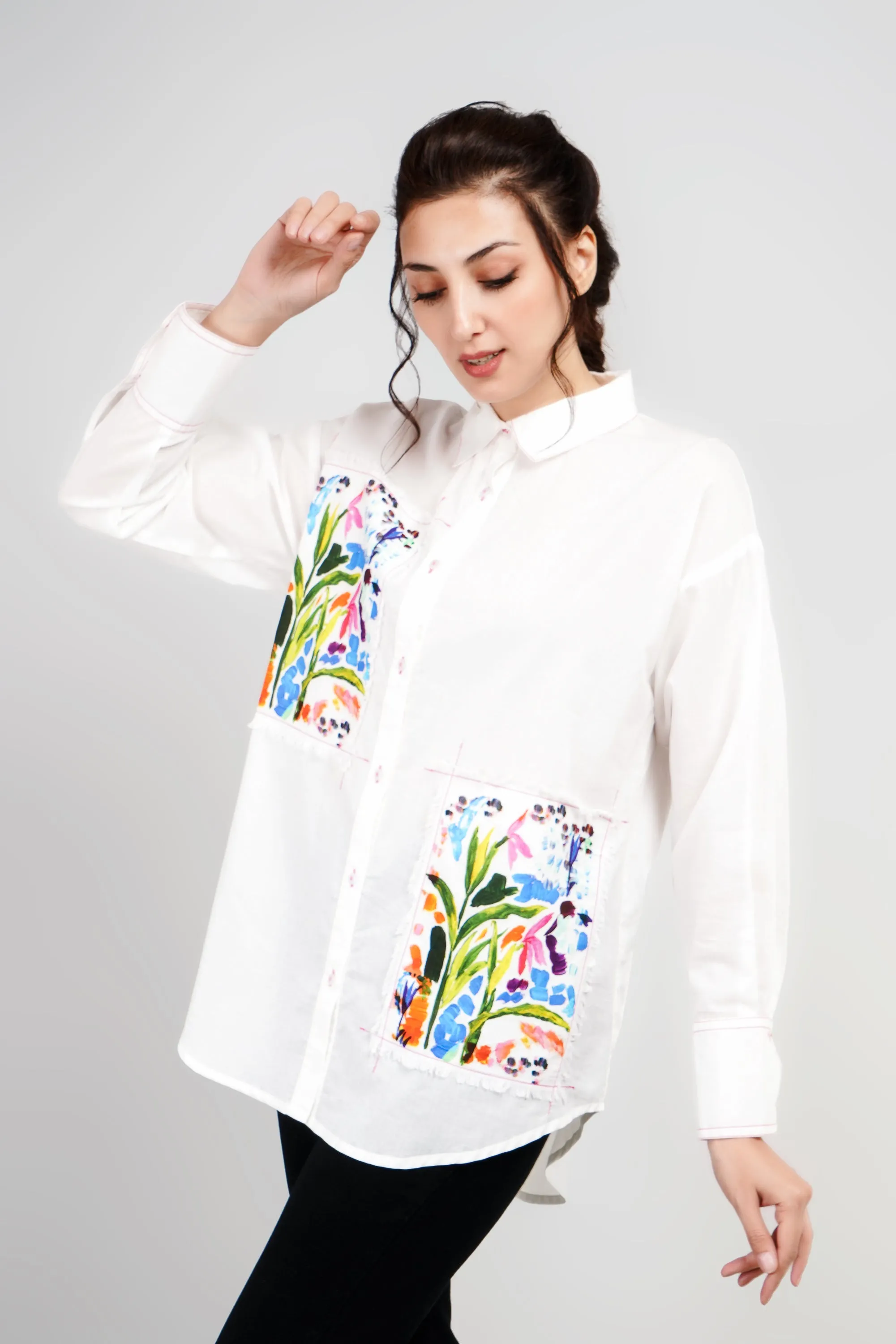 White Shirt With Colorful Embroidery