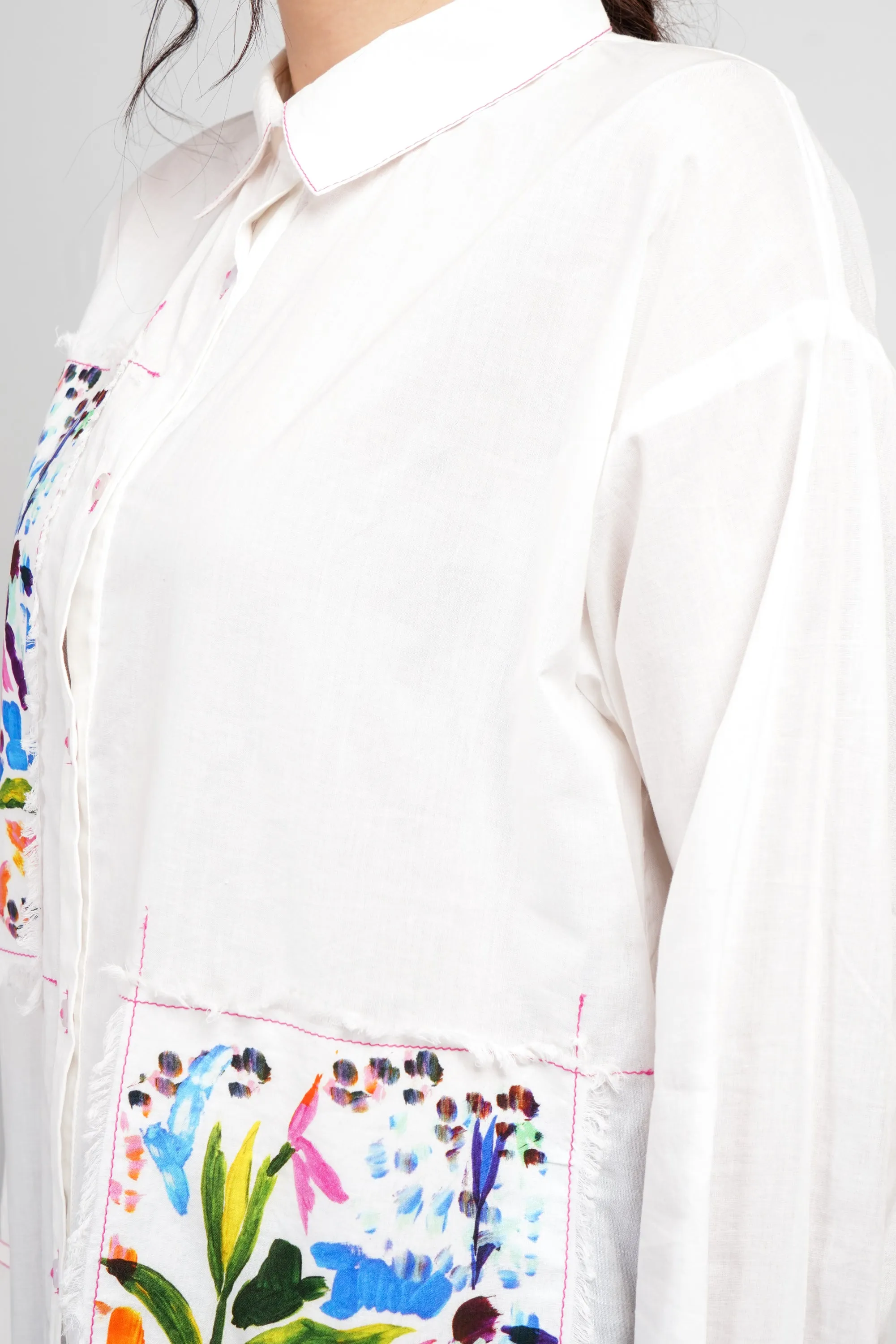 White Shirt With Colorful Embroidery