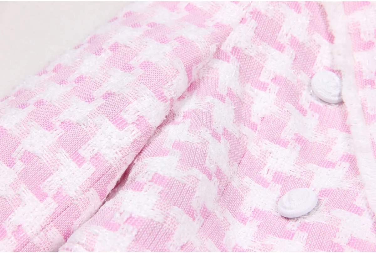 Women Business Blazer Classic Houndstooth Tweed  Blazer Woolen Jacket