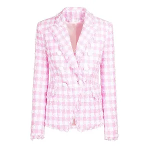 Women Business Blazer Classic Houndstooth Tweed  Blazer Woolen Jacket
