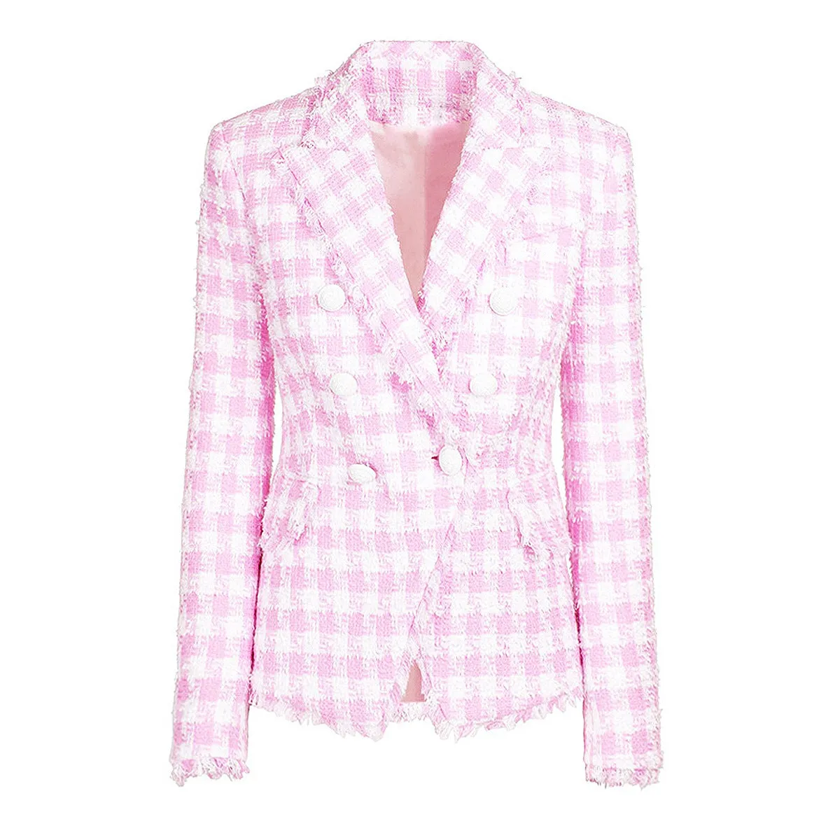 Women Business Blazer Classic Houndstooth Tweed  Blazer Woolen Jacket