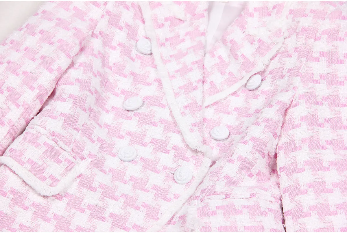 Women Business Blazer Classic Houndstooth Tweed  Blazer Woolen Jacket