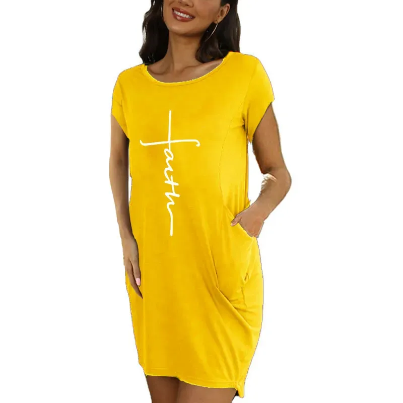 Women Fashion Casual Heart Letter Print Round Neck Loose Dress