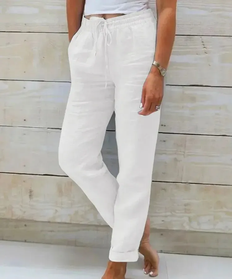 Women High Waist Cotton Linen Summer Pants