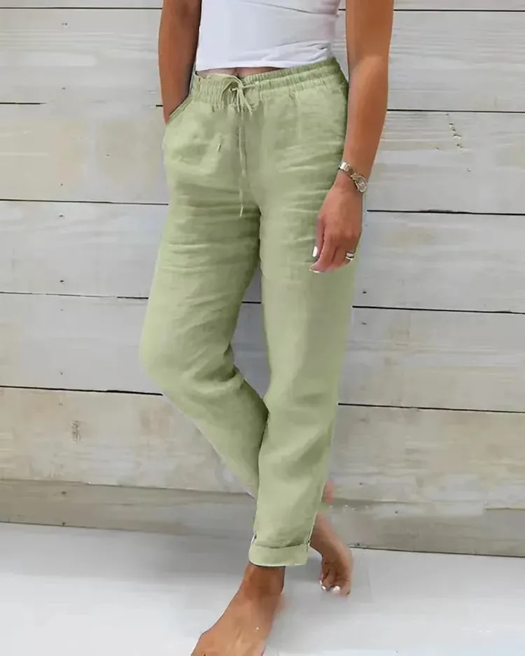 Women High Waist Cotton Linen Summer Pants