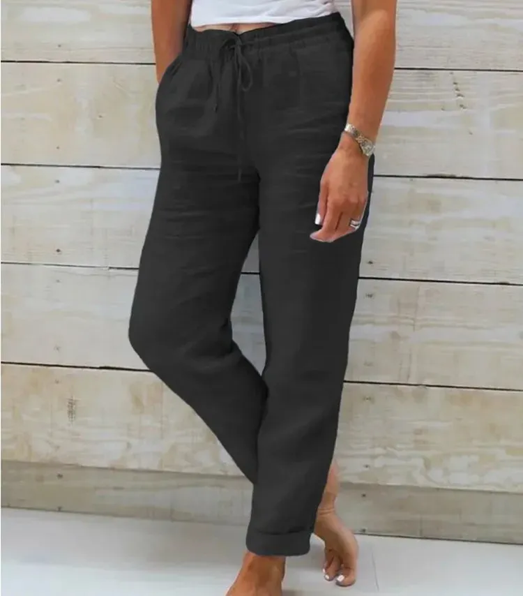 Women High Waist Cotton Linen Summer Pants
