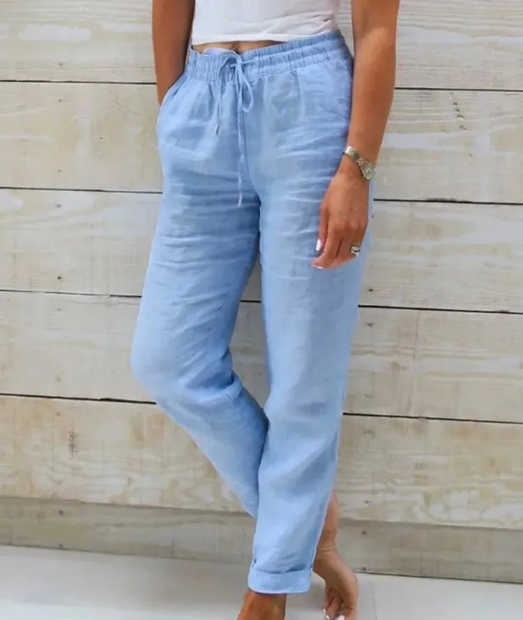 Women High Waist Cotton Linen Summer Pants