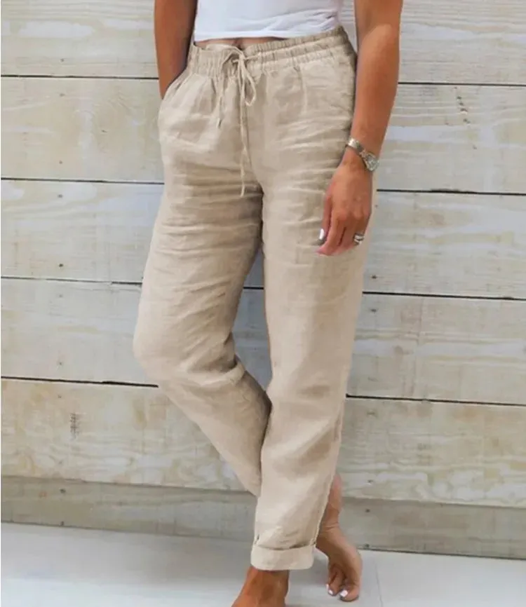 Women High Waist Cotton Linen Summer Pants