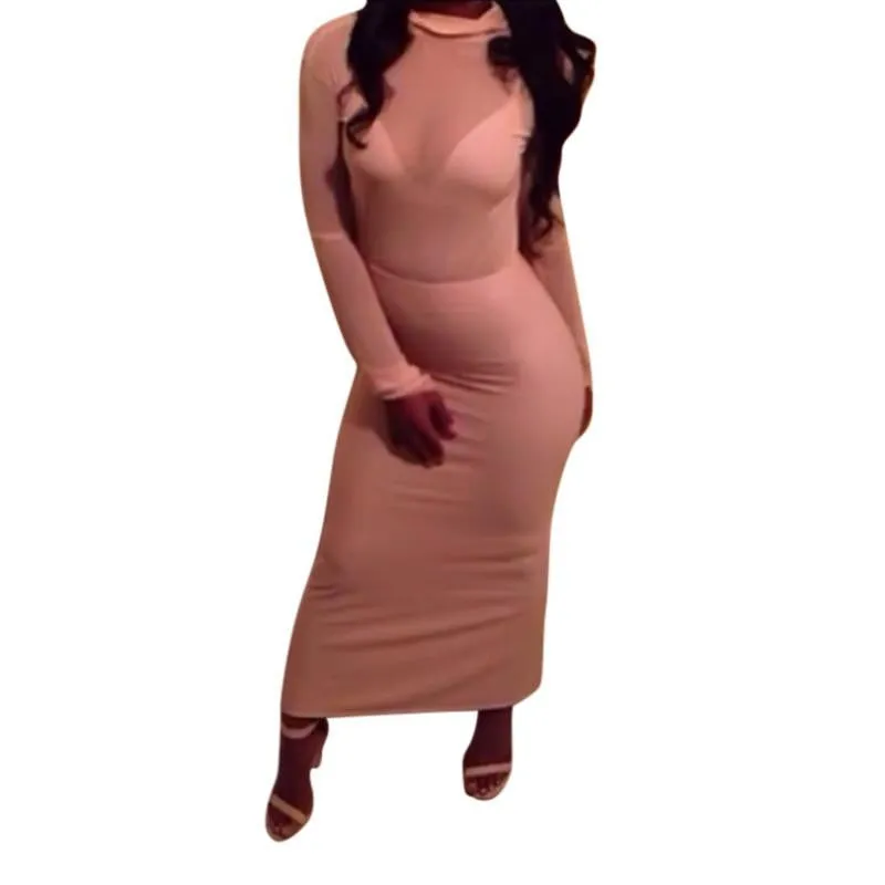 Women T Shirt See Through Transparent Mesh Tops Long Sleeve Sheer Slim Ladies Turtleneck T-Shirt