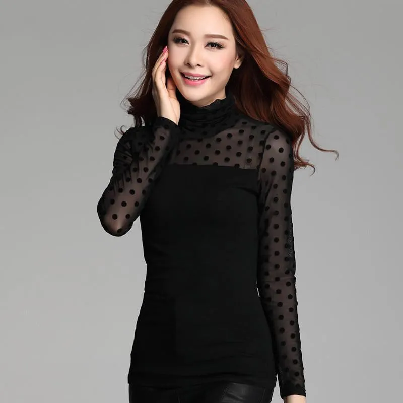 Women Tops Elegant Long Sleeve Women Shirts Bodysuit Turtleneck Black Women Blouses Female Clothing Plus Size