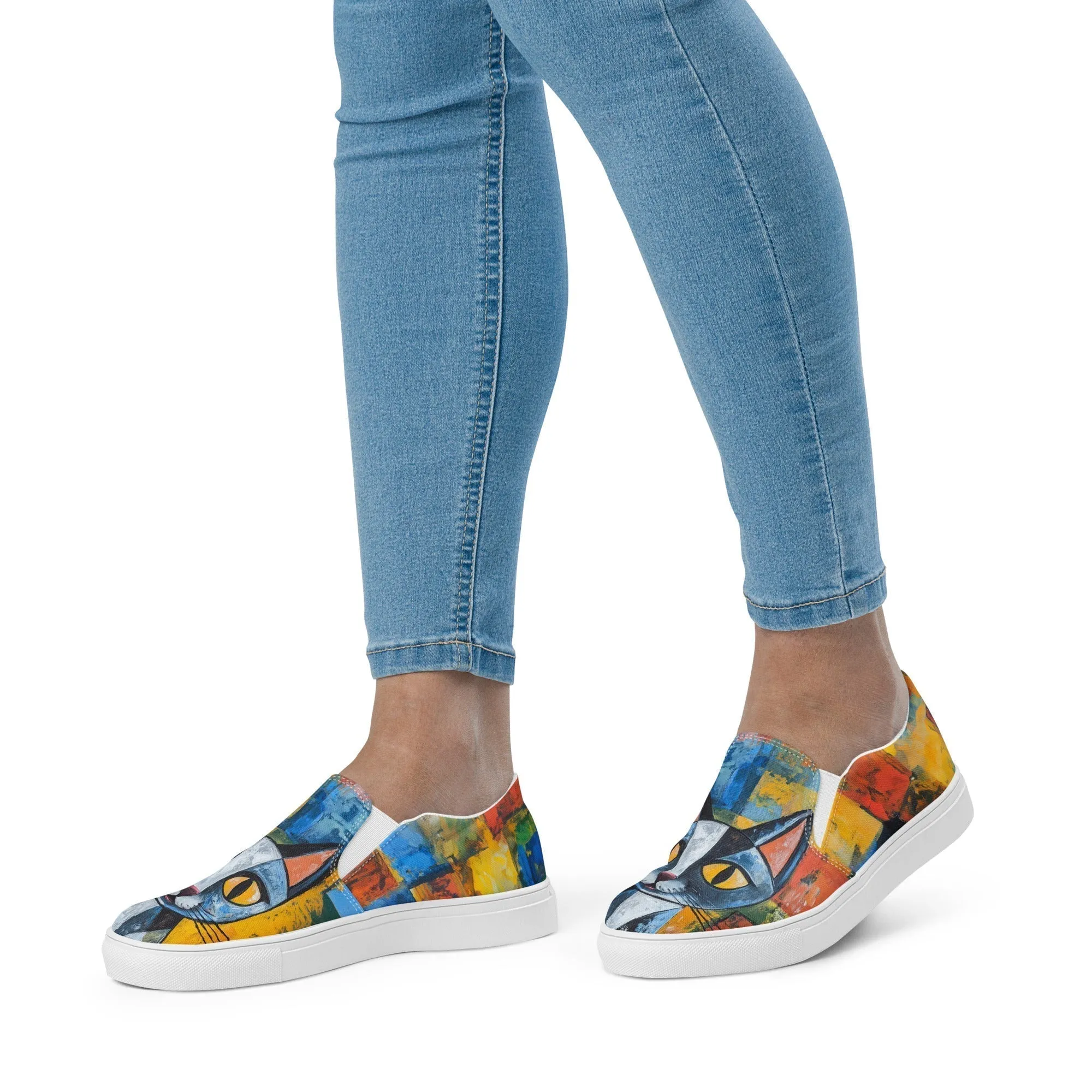 Women’s Canvas Slip-On Shoes with Cute Cat Prints