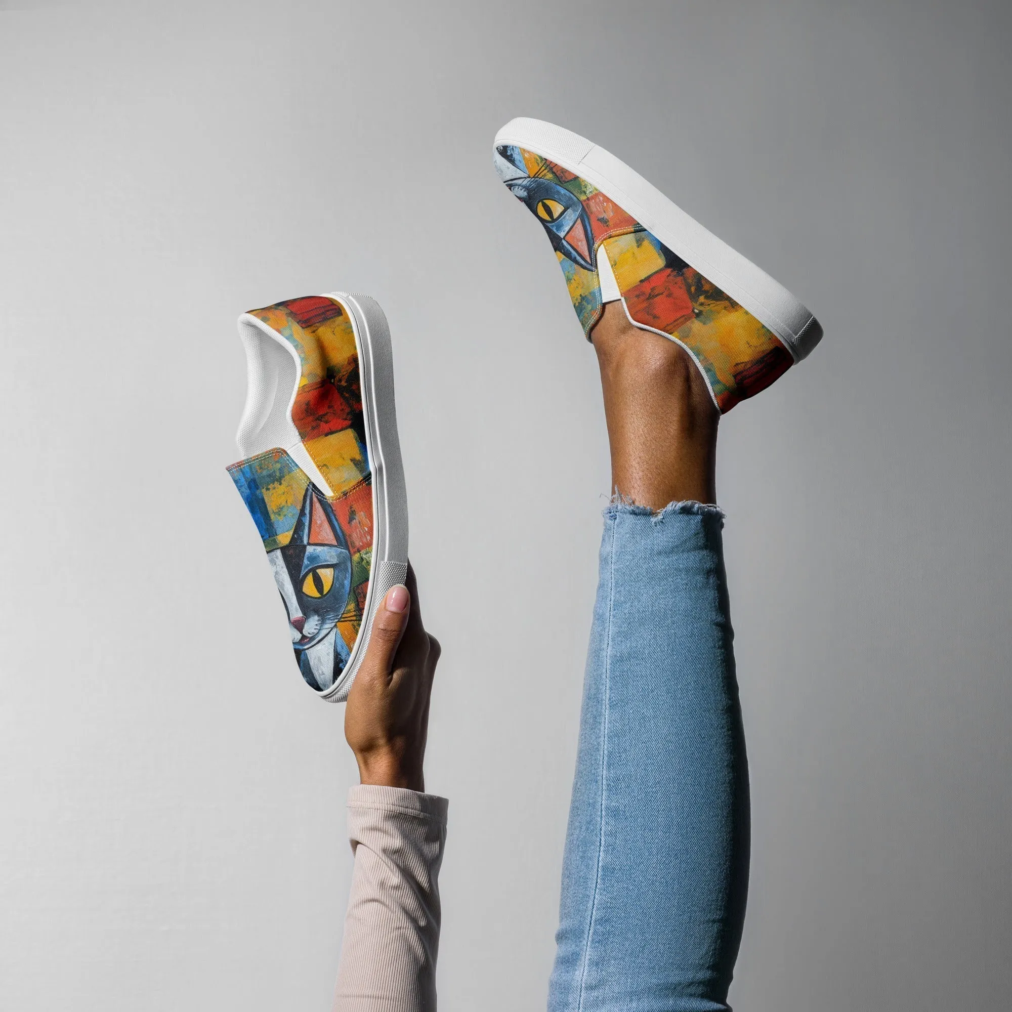 Women’s Canvas Slip-On Shoes with Cute Cat Prints