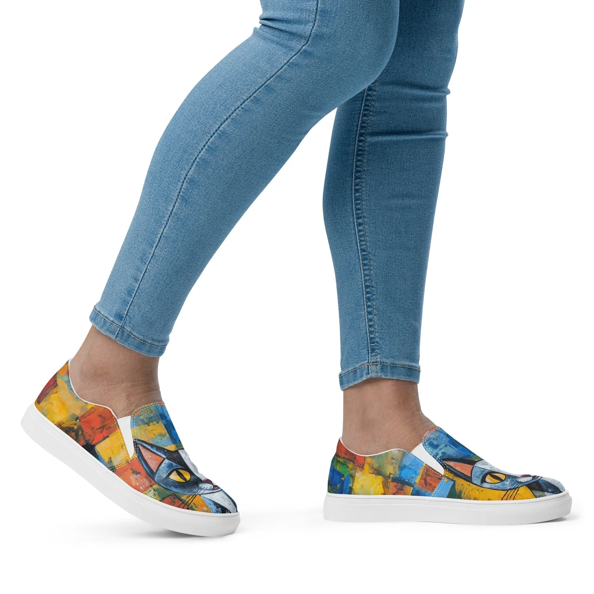 Women’s Canvas Slip-On Shoes with Cute Cat Prints