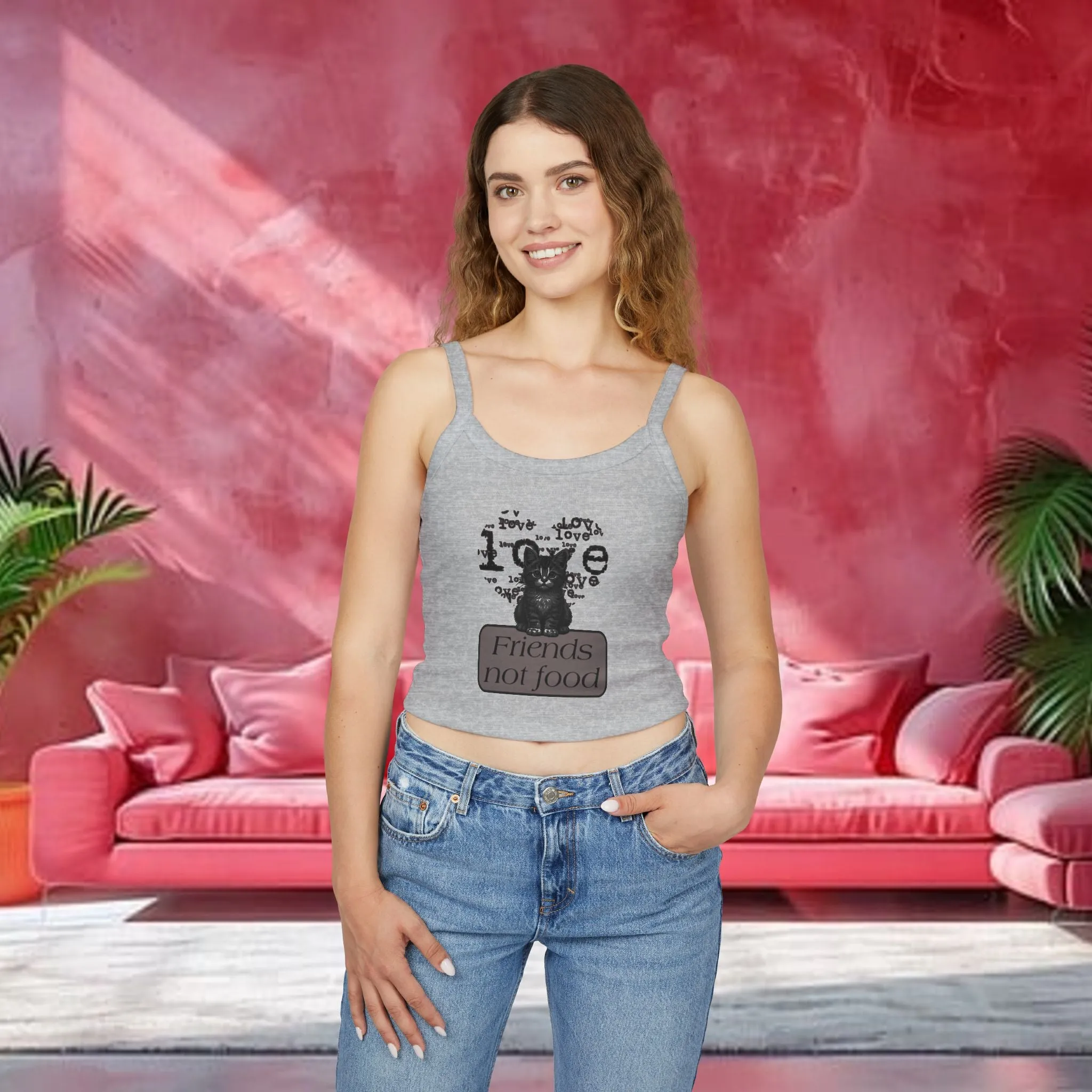 Women's Friends Not Food Typographical Art Spaghetti Strap Tank Top