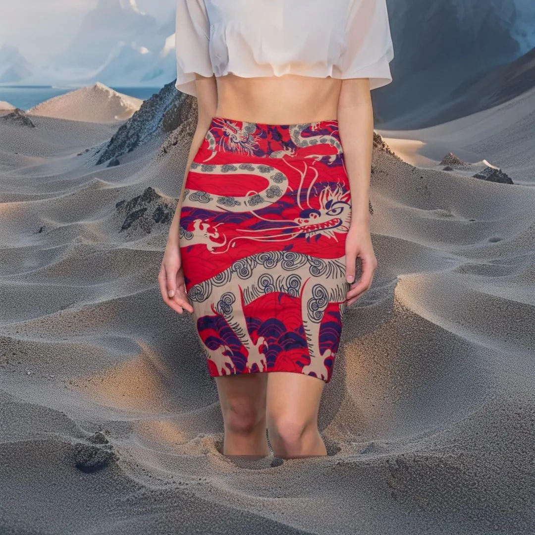 Women's Pencil Skirt - Chinese Dragon