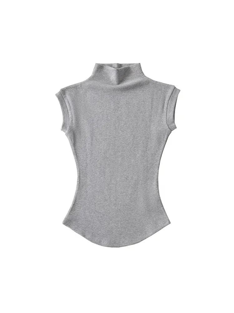 Women's Summer Sleeveless Turtleneck Top - Sexy Slim Fit Solid Casual Streetwear Tee