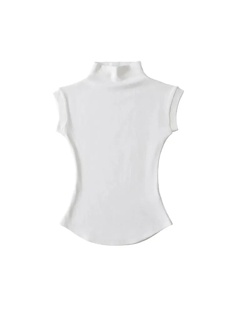 Women's Summer Sleeveless Turtleneck Top - Sexy Slim Fit Solid Casual Streetwear Tee