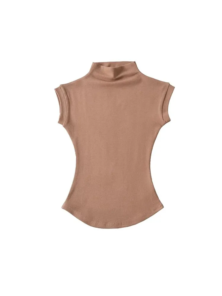 Women's Summer Sleeveless Turtleneck Top - Sexy Slim Fit Solid Casual Streetwear Tee