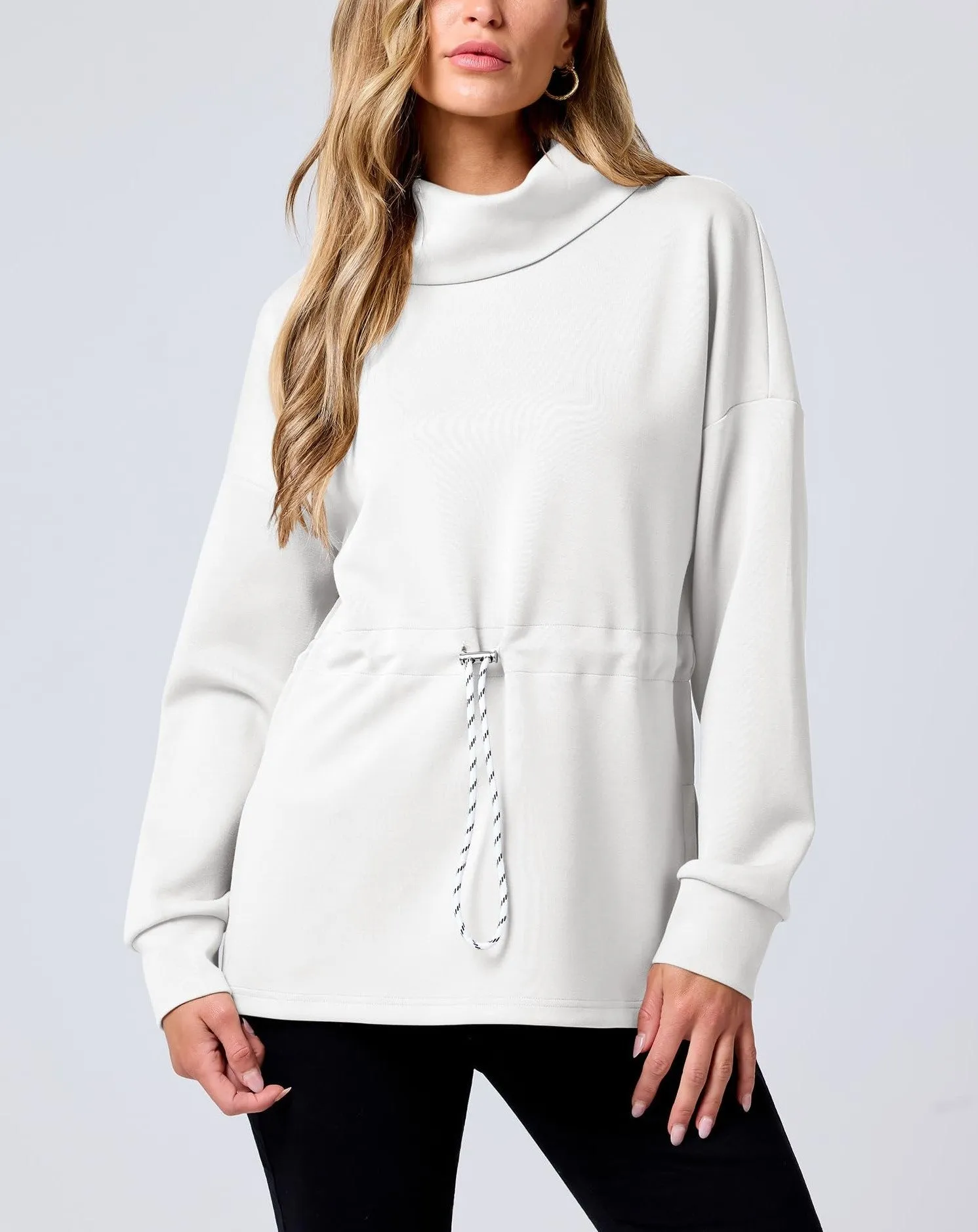 Women's Turtleneck Drawstring Waist Pullover Tops (Buy 2 Free Shipping)