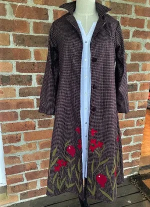 Wool Check Hand-Embroidered Jacket - Chestnut