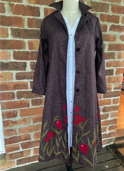 Wool Check Hand-Embroidered Jacket - Chestnut