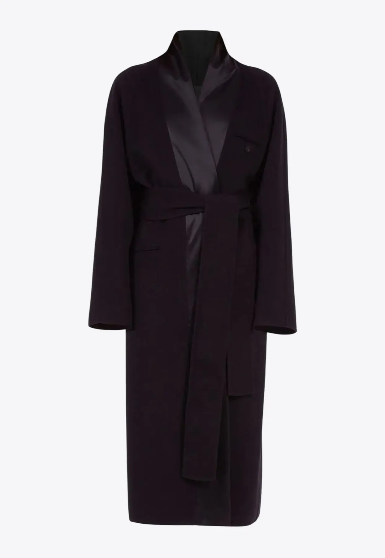 Wool Robe Coat with Satin Lapels