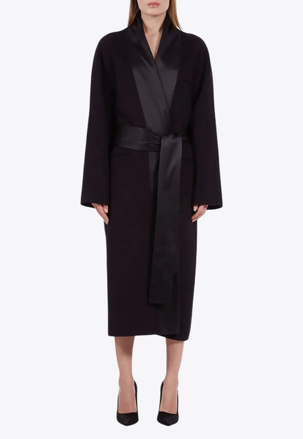 Wool Robe Coat with Satin Lapels