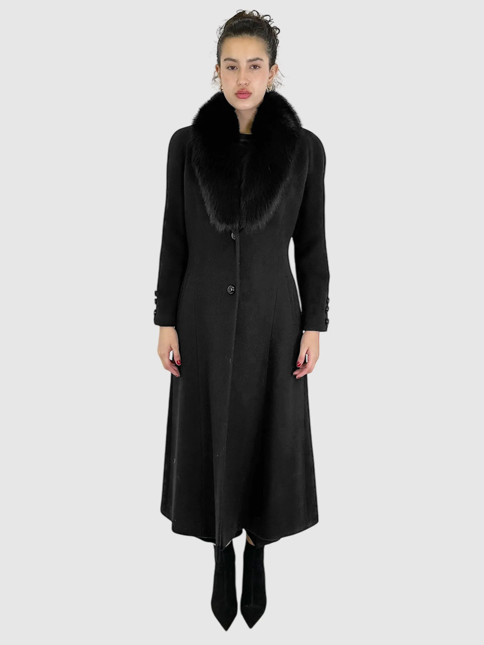 Wool/Cashmere Long Jacket with Fur Collar