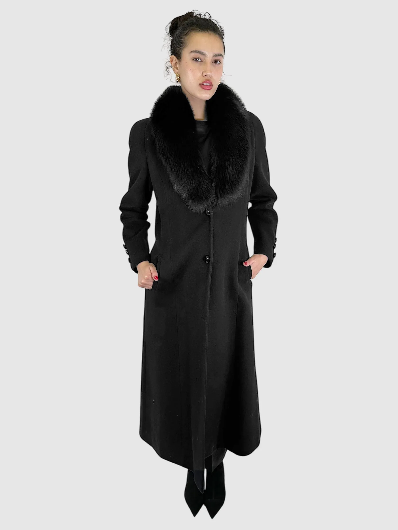 Wool/Cashmere Long Jacket with Fur Collar