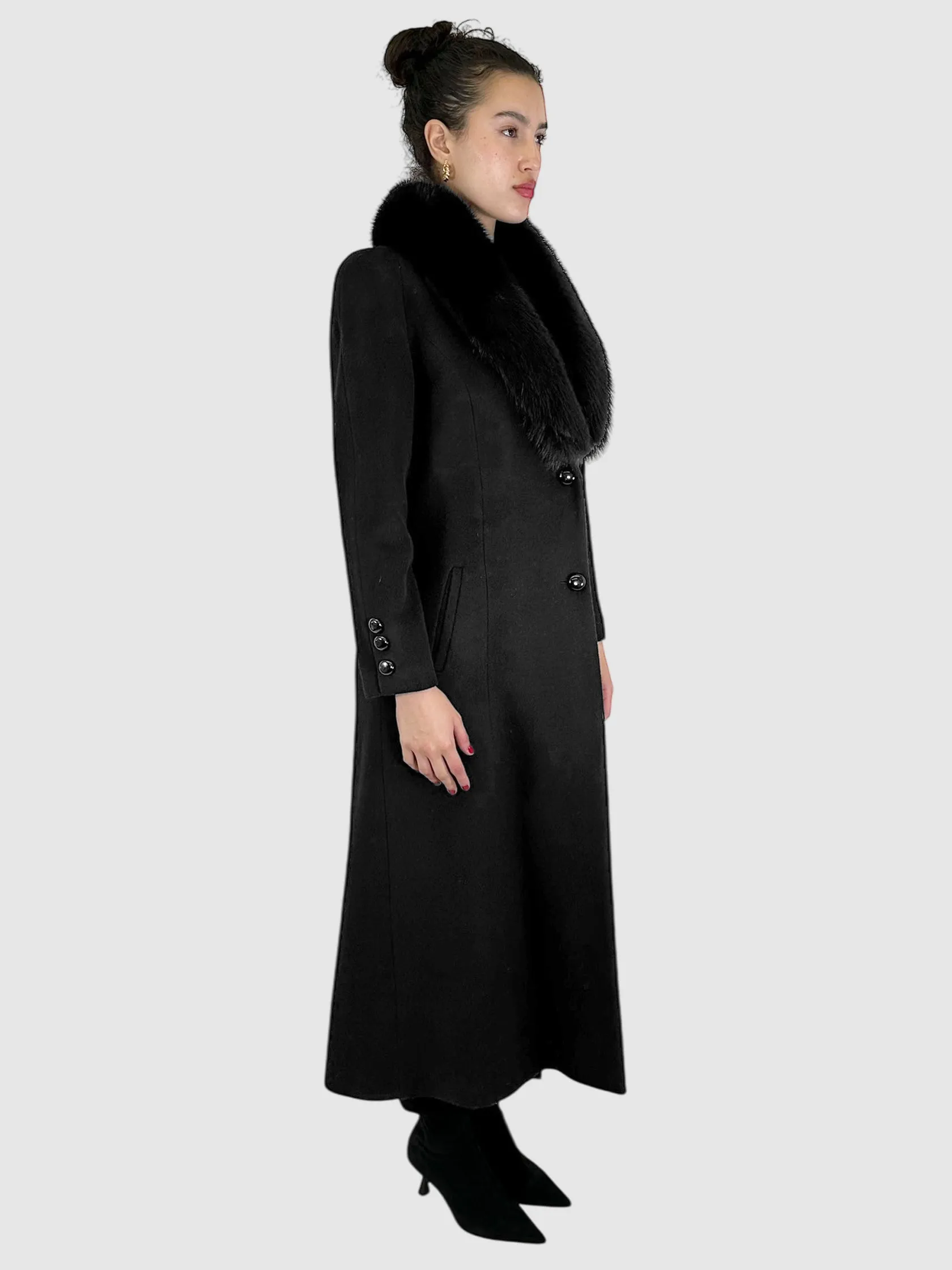 Wool/Cashmere Long Jacket with Fur Collar