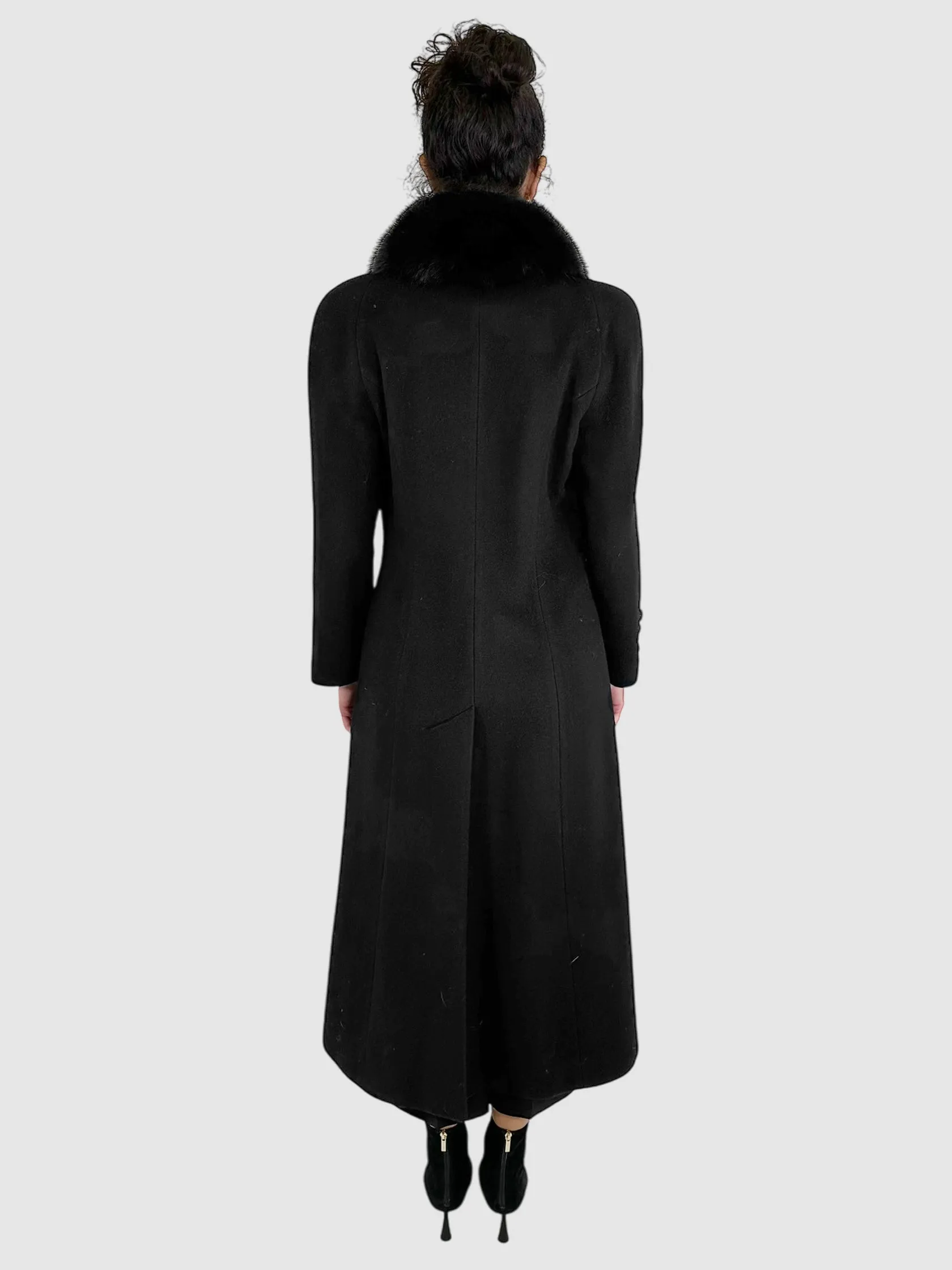 Wool/Cashmere Long Jacket with Fur Collar